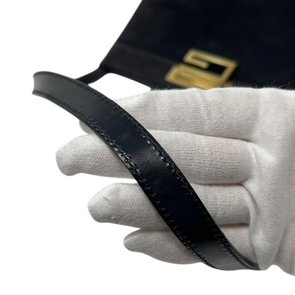 GUCCI Vintage G Square Logo Shoulder Bag Handbag Black Gold Suede [105633] - Picture 10 of 13